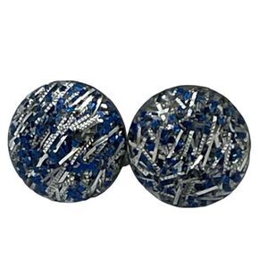 Vintage confetti blue & silver acrylic button screw back earrings